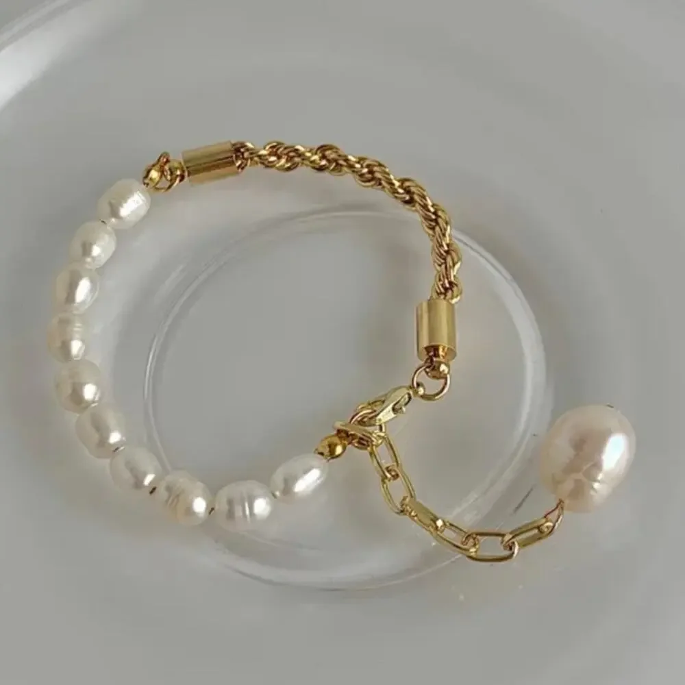 NEW baroque pearl twist chain bracelet jewelry B22A